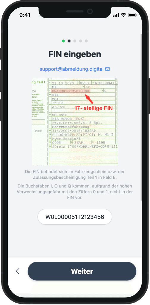 Screenshot von der Eingabe der Kontaktdaten und des Kennzeichens