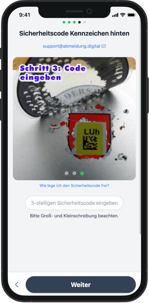 Screenshot von der Eingabe der Kontaktdaten und des Kennzeichens